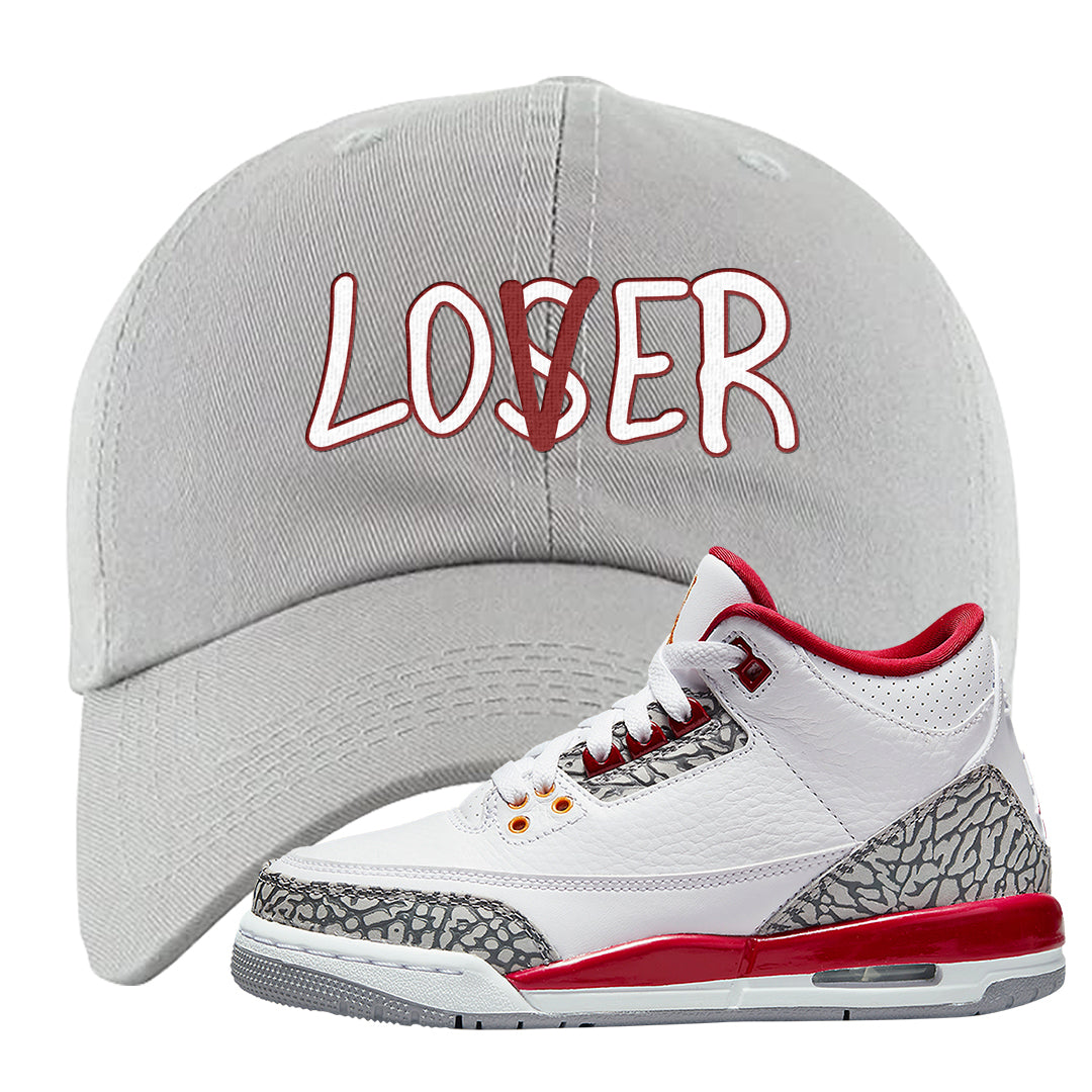 Cardinal Red 3s Dad Hat | Lover, Light Gray
