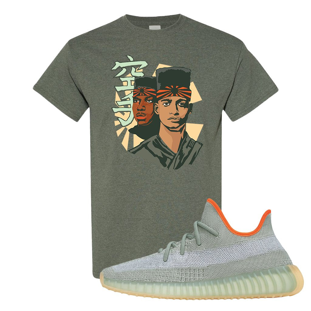 Yeezy 350 V2 Desert Sage Sneaker T Shirt |Kid N Karate | Heather Military Green