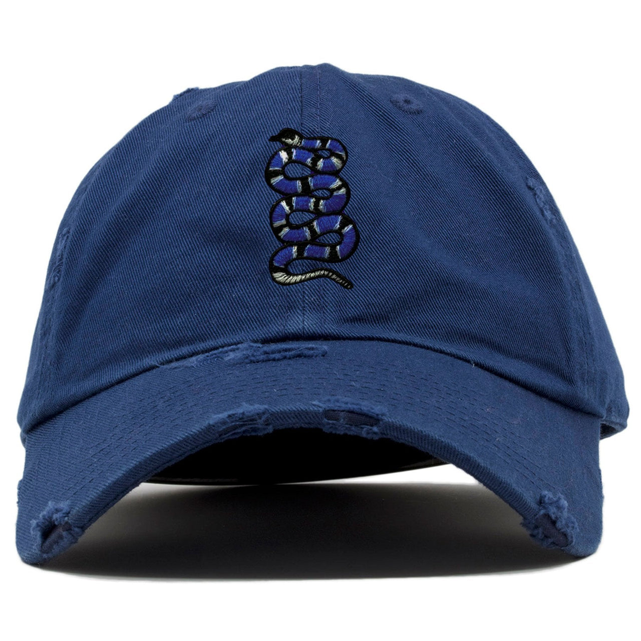 Snakeskin Low Blue 11s Distressed Dad Hat | Coiled Snake, Navy Blue