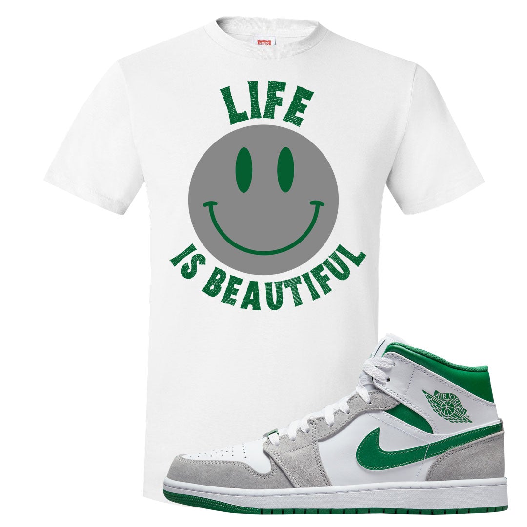 Light Smoke Pine Green Mid 1s T Shirt | Smile Life Is Beautiful, White