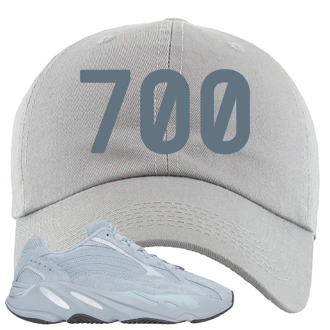 Yeezy Boost 700 V2 Hospital Blue 700 Sneaker Matching Light Gray Dad Hat