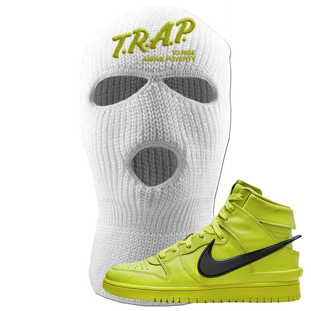 Atomic Green High Dunks Ski Mask | Trap To Rise Above Poverty, White