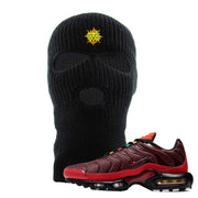 embroidered on the forehead of the air max plus sunburst sneaker matching black ski mask is vintage lion head logo