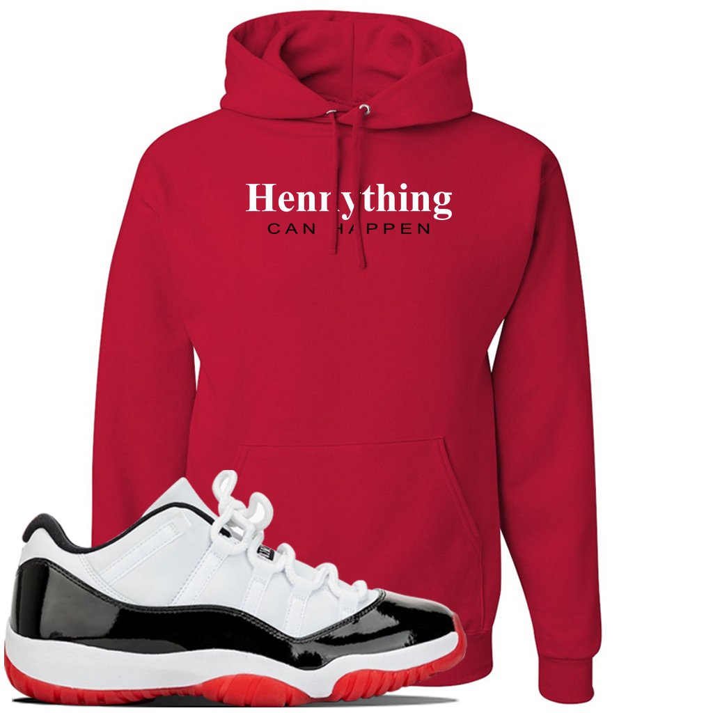 Jordan 11 Low White Black Red Sneaker Red Pullover Hoodie | Hoodie to match Nike Air Jordan 11 Low White Black Red Shoes | HennyThing Is Possible