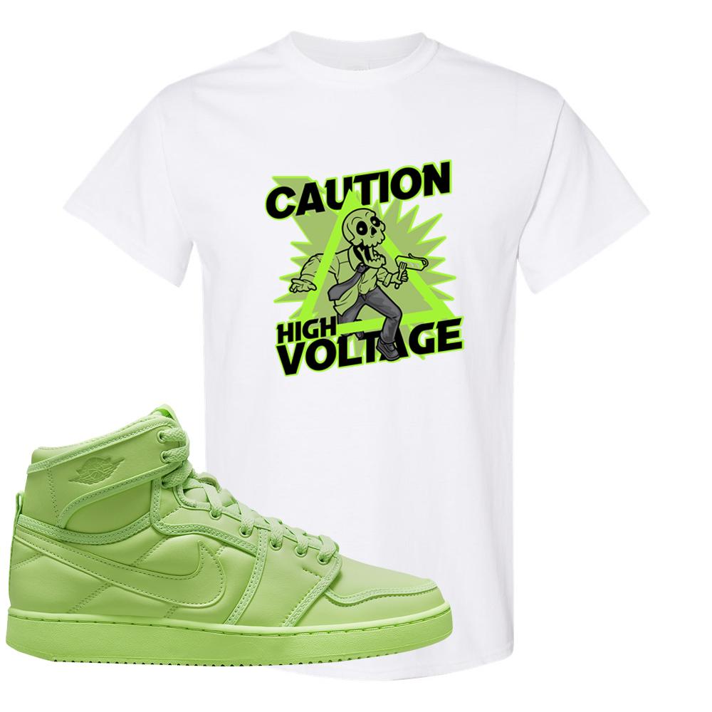 Neon Green KO 1s T Shirt | Caution High Voltage, White
