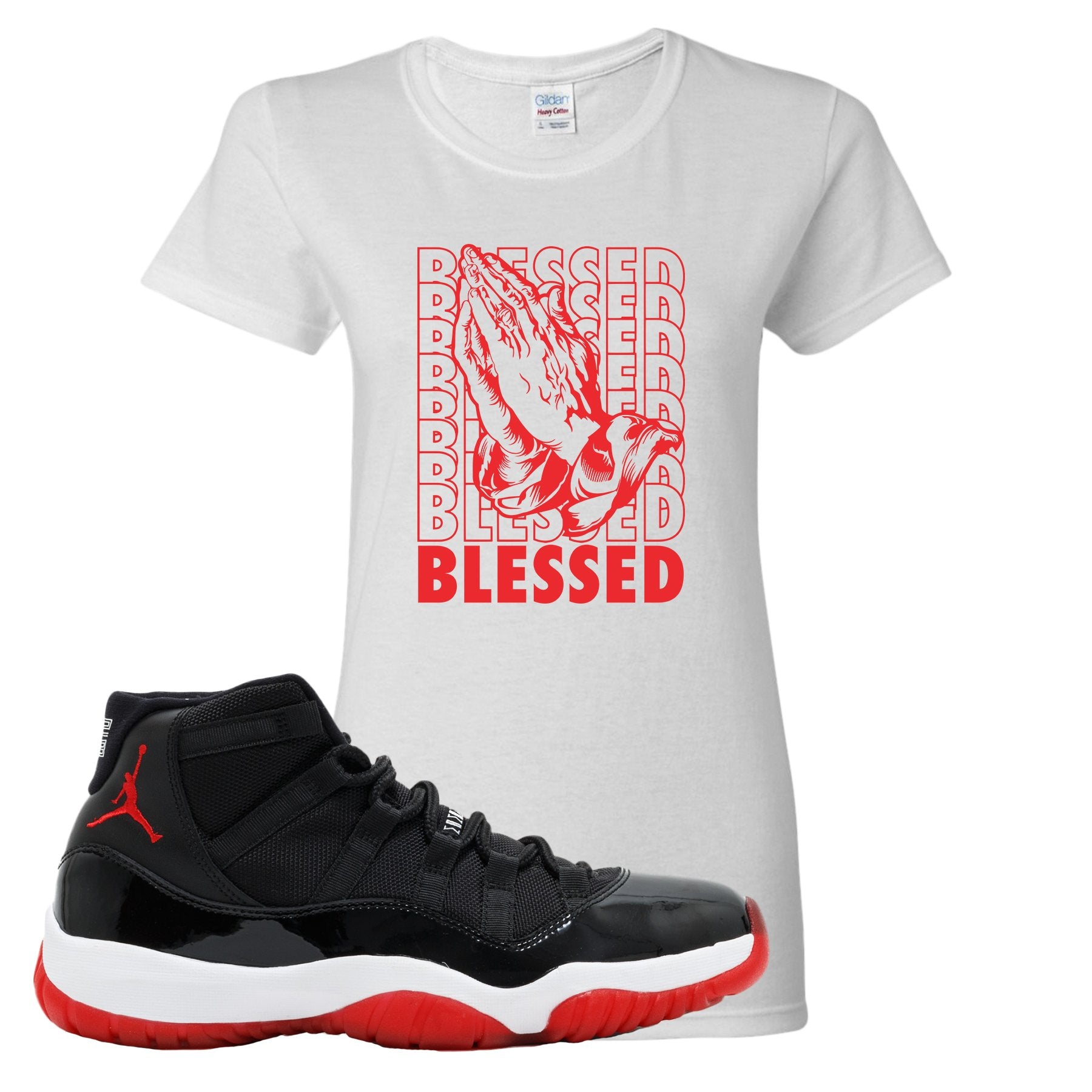 Jordan 11 Bred Blessed White Sneaker Hook Up Women's T-Shirt