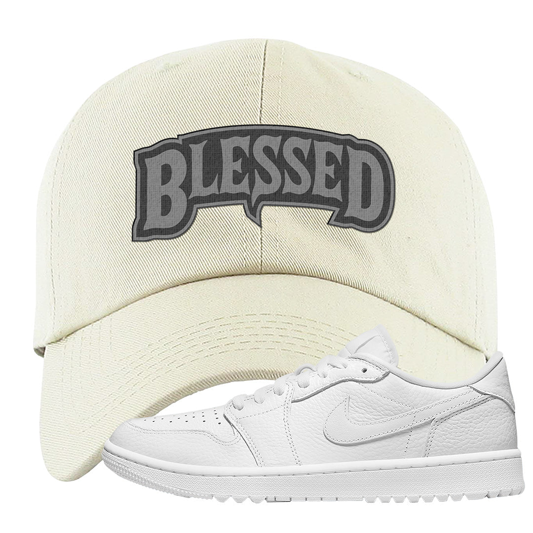 Triple White Golf Low 1s Dad Hat | Blessed Arch, White