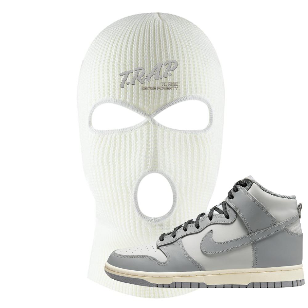 Aged Greyscale High Dunks Ski Mask | Trap To Rise Above Poverty, White