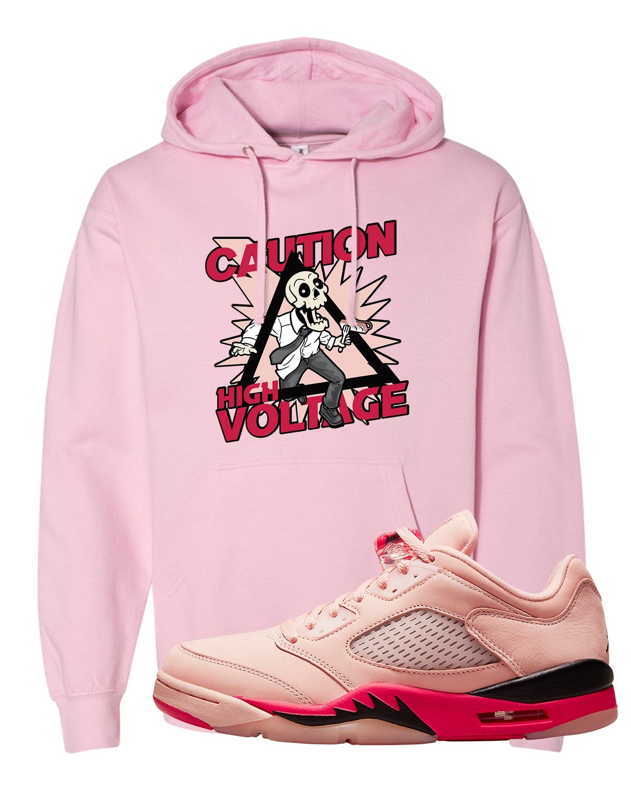 Arctic Pink Low 5s Hoodie | Caution High Voltage, Light Pink