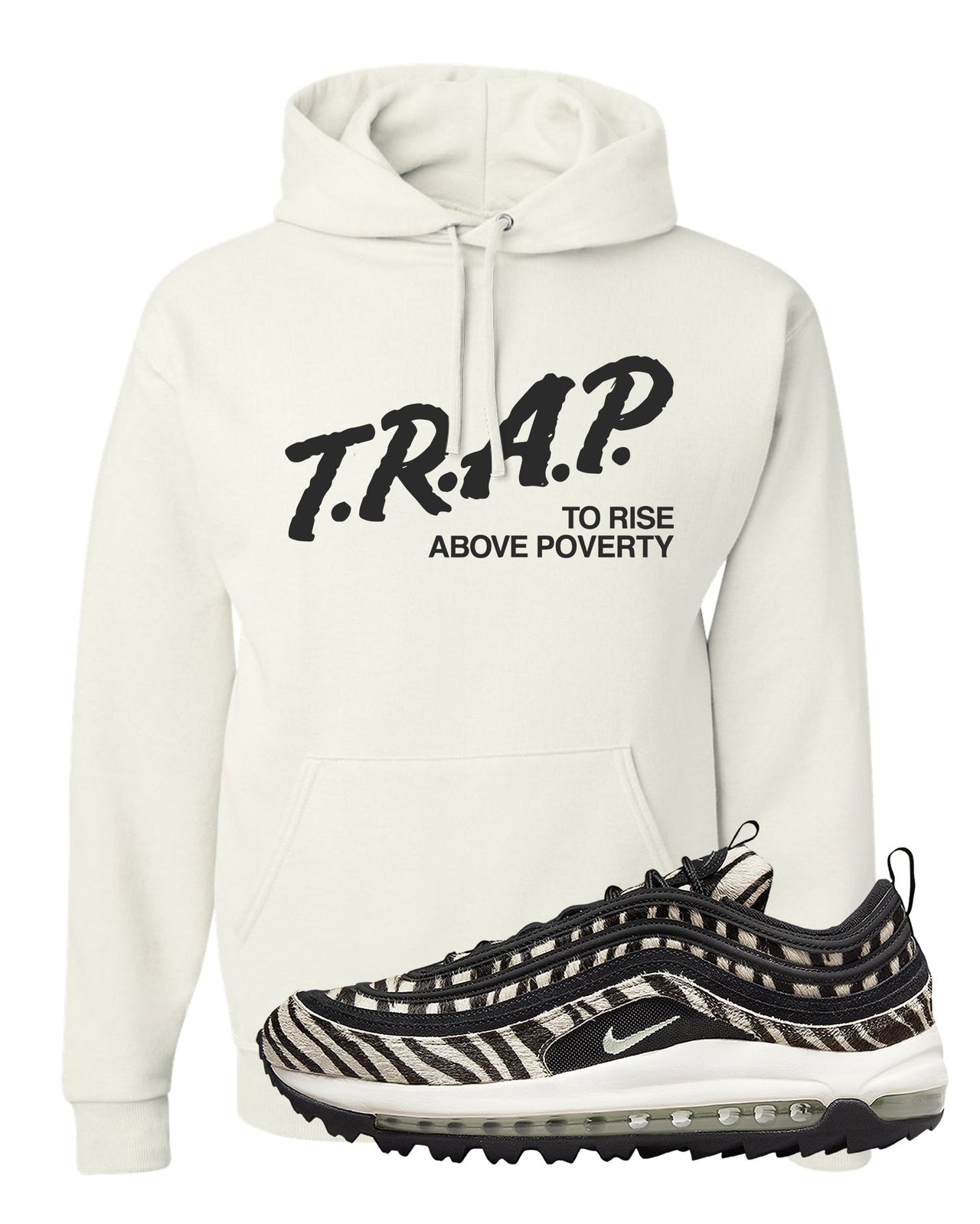 Zebra Golf 97s Hoodie | Trap To Rise Above Poverty, White