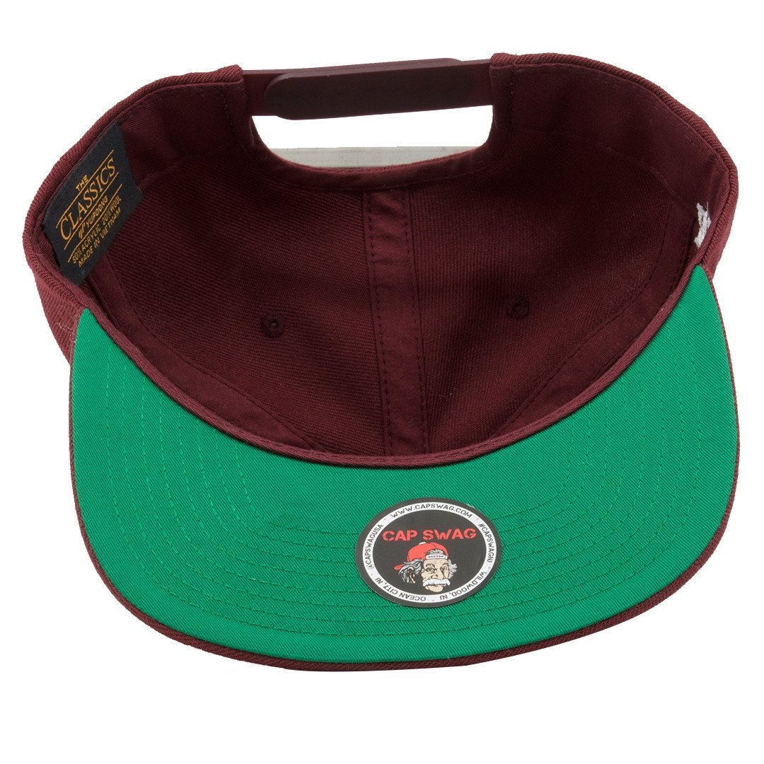 on the underbrim of the bullies retro jordan 6 maroon matching snapback there is a green underbrim