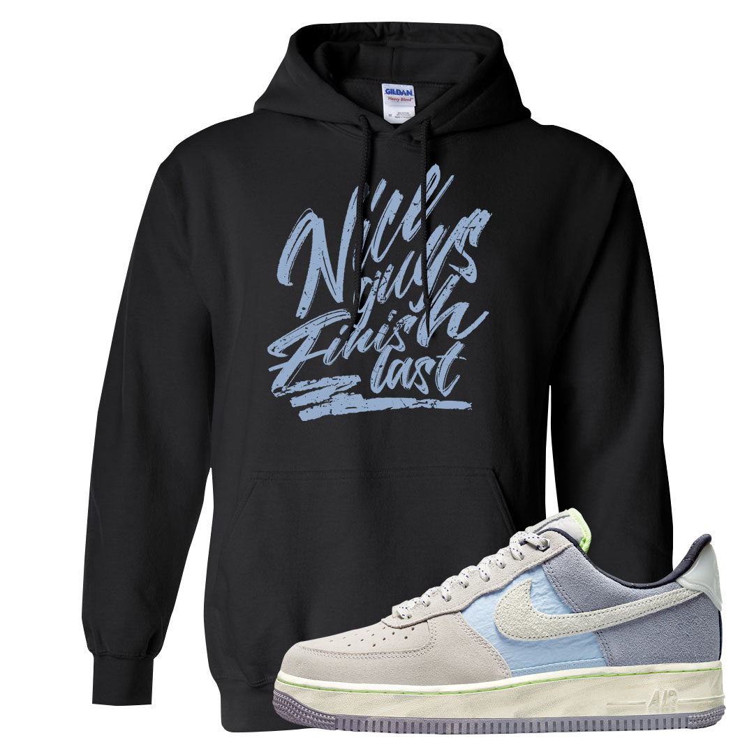 Womens Mountain White Blue AF 1s Hoodie | Nice Guys Finish Last, Black
