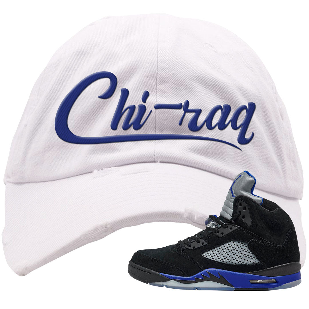 Racer Blue 5s Distressed Dad Hat | Chiraq, White