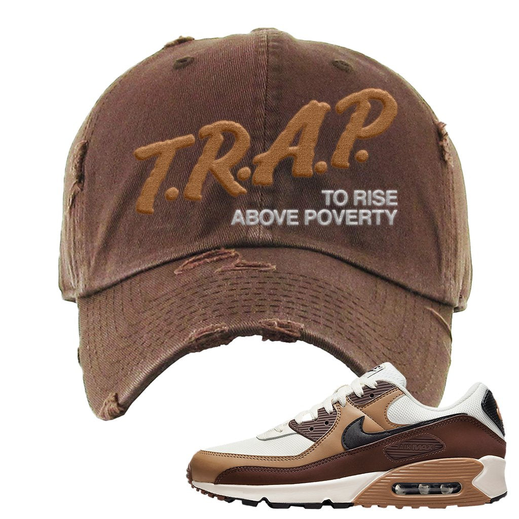 Air Max 90 Dark Driftwood Distressed Dad Hat | Trap To Rise Above Poverty, Brown