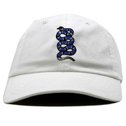 Snakeskin Low Blue 11s Dad Hat | Coiled Snake, White