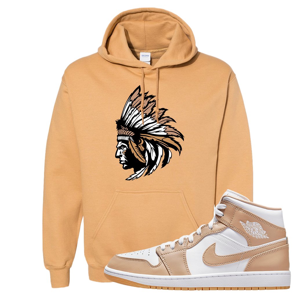 Air Jordan 1 Mid Tan Leather Hoodie | Indian Chief, Old Gold