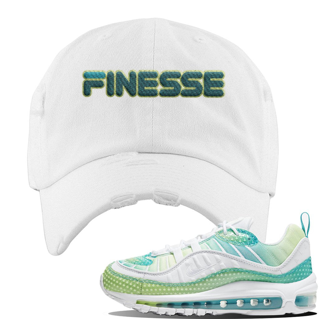 WMNS Air Max 98 Bubble Pack Sneaker White Distressed Dad Hat | Hat to match Nike WMNS Air Max 98 Bubble Pack Shoes | Finesse