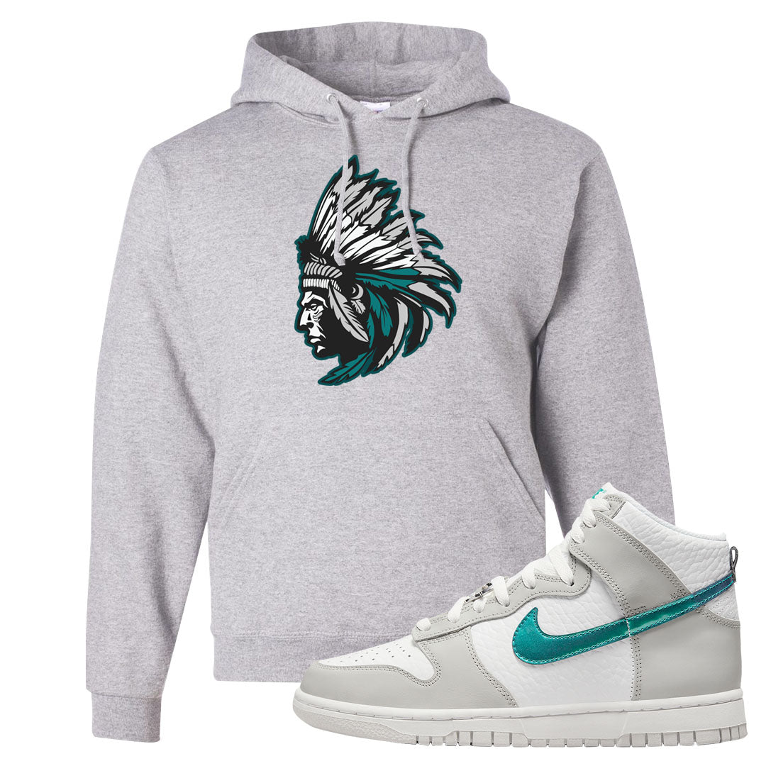 White Grey Turquoise High Dunks Hoodie | Indian Chief, Ash