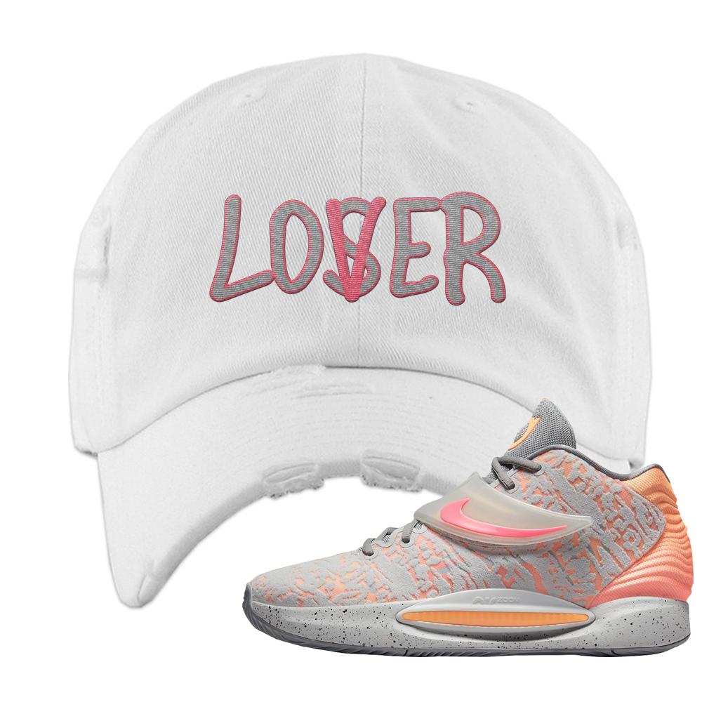Sunset KD 14s Distressed Dad Hat | Lover, White