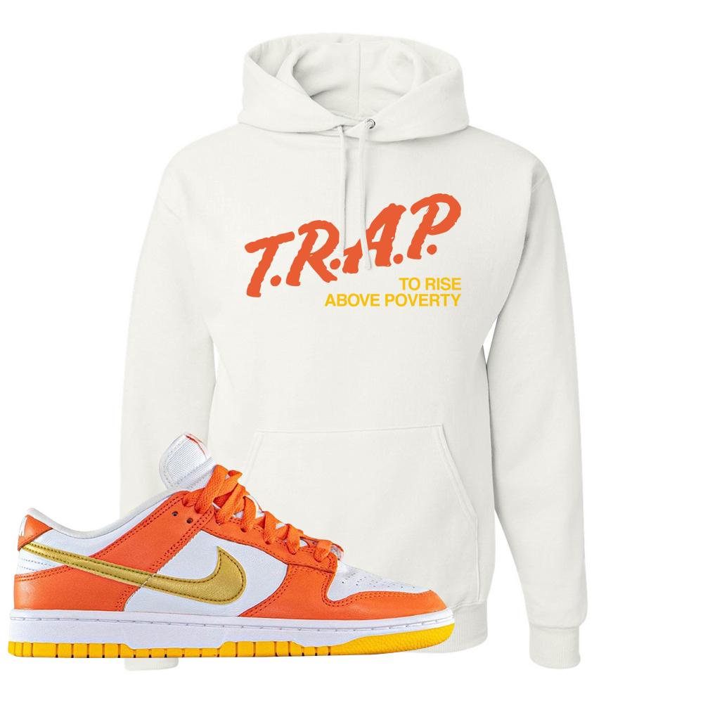 Golden Orange Low Dunks Hoodie | Trap To Rise Above Poverty, White