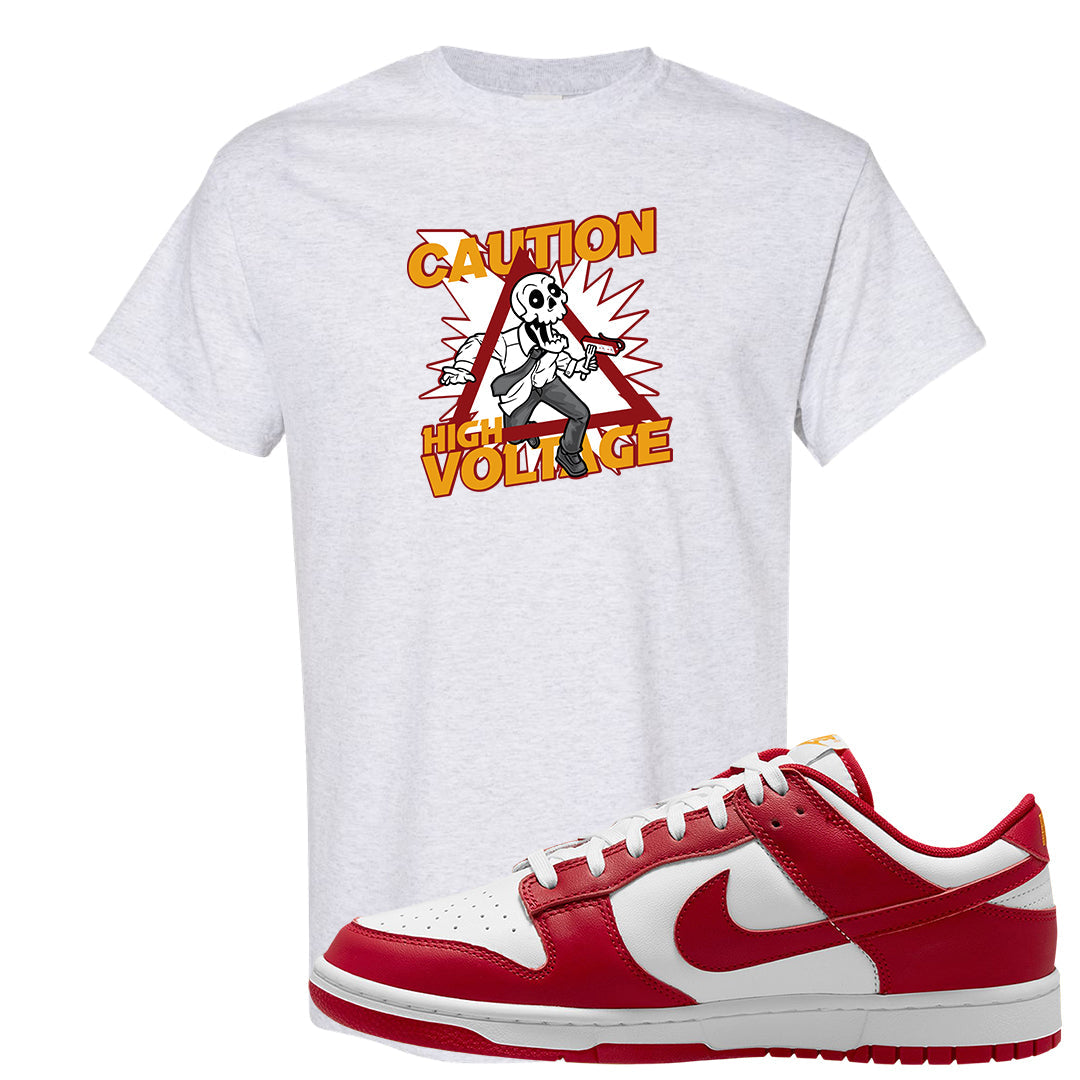 Red White Yellow Low Dunks T Shirt | Caution High Voltage, Ash