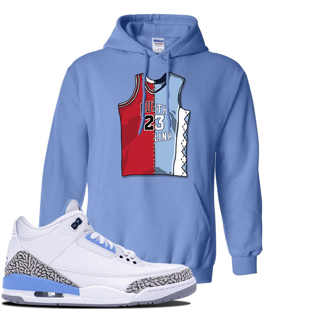 Jordan 3 UNC Sneaker Carolina Blue Pullover Hoodie | Hoodie to match Nike Air Jordan 3 UNC Shoes | Half UNC Half Bulls