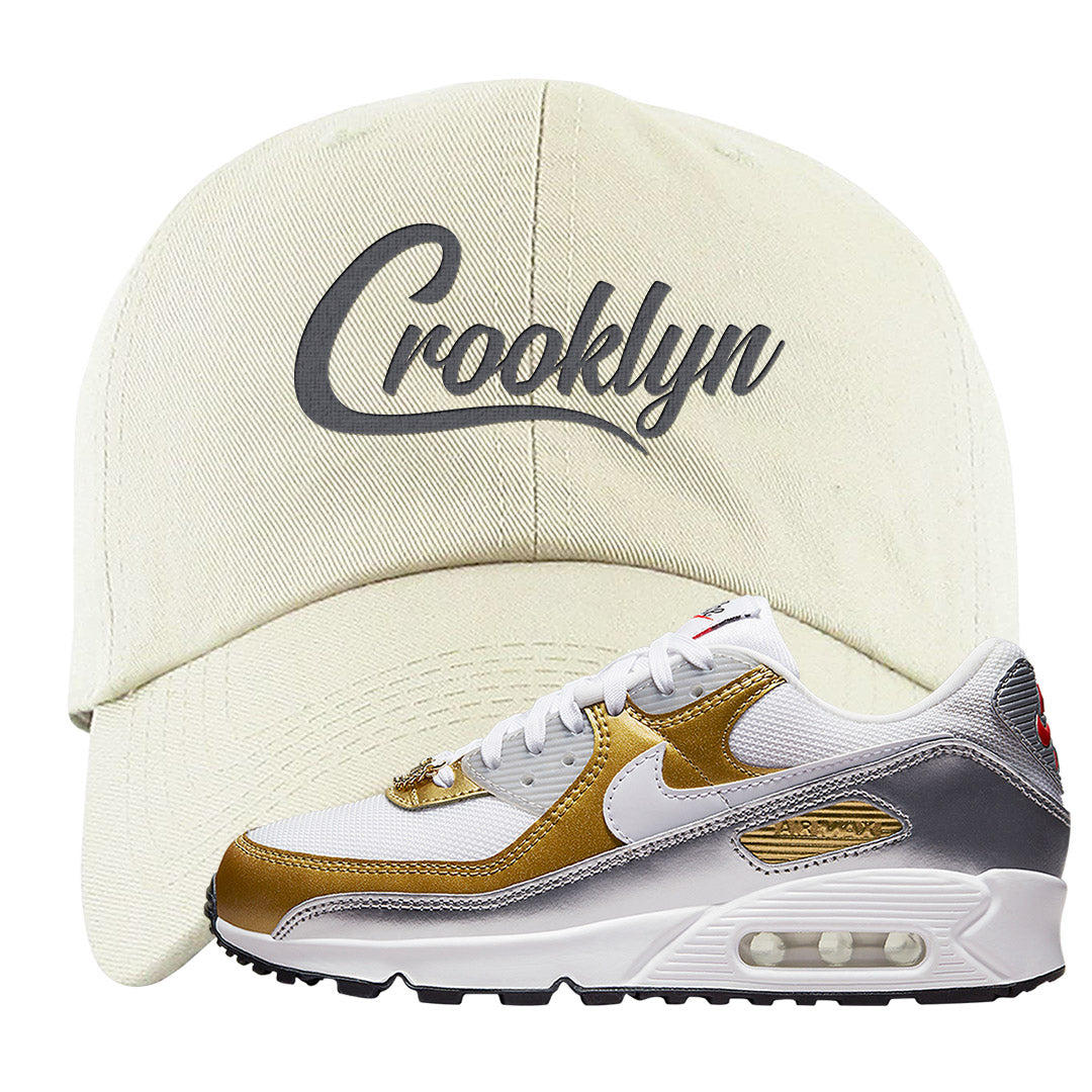 Gold Silver 90s Dad Hat | Crooklyn, White
