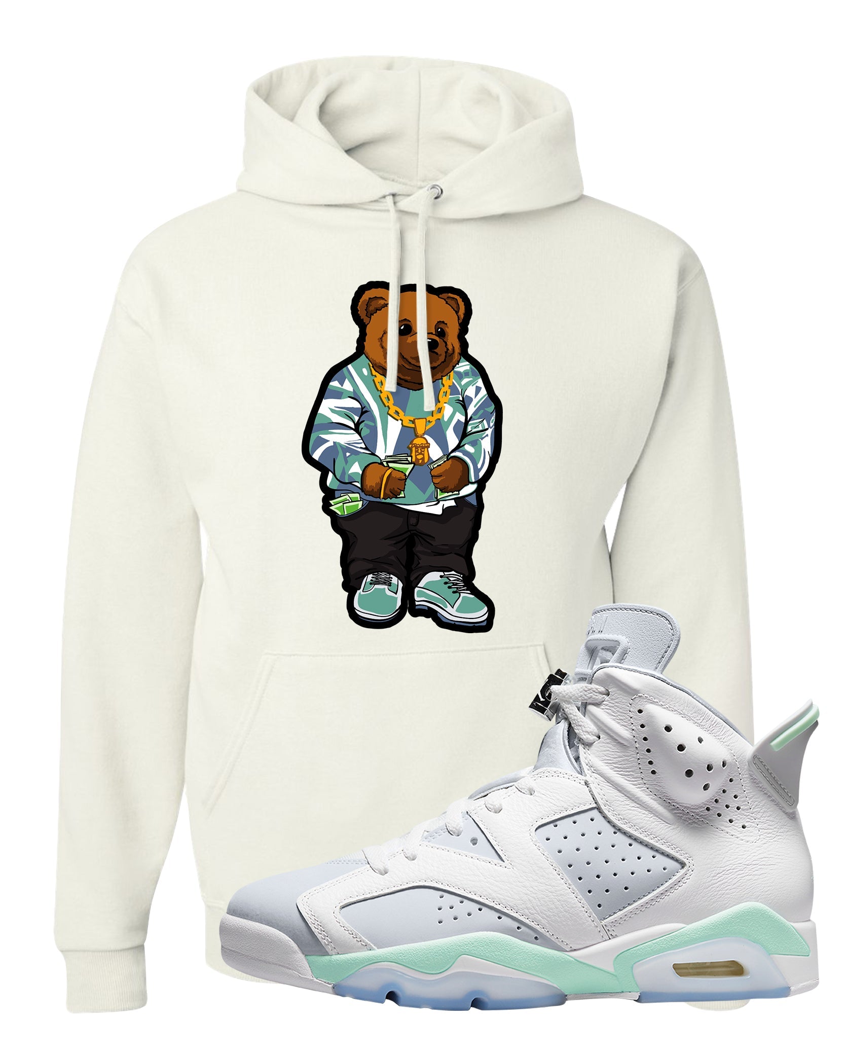 Mint Foam 6s Hoodie | Sweater Bear, White