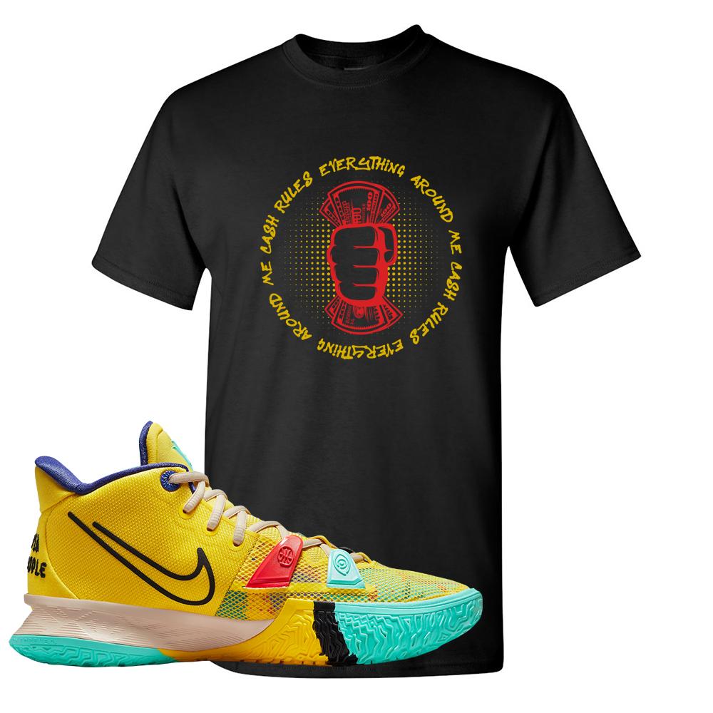 1 World 1 People Yellow 7s T Shirt | Cash Rules Everything Around Me, Black