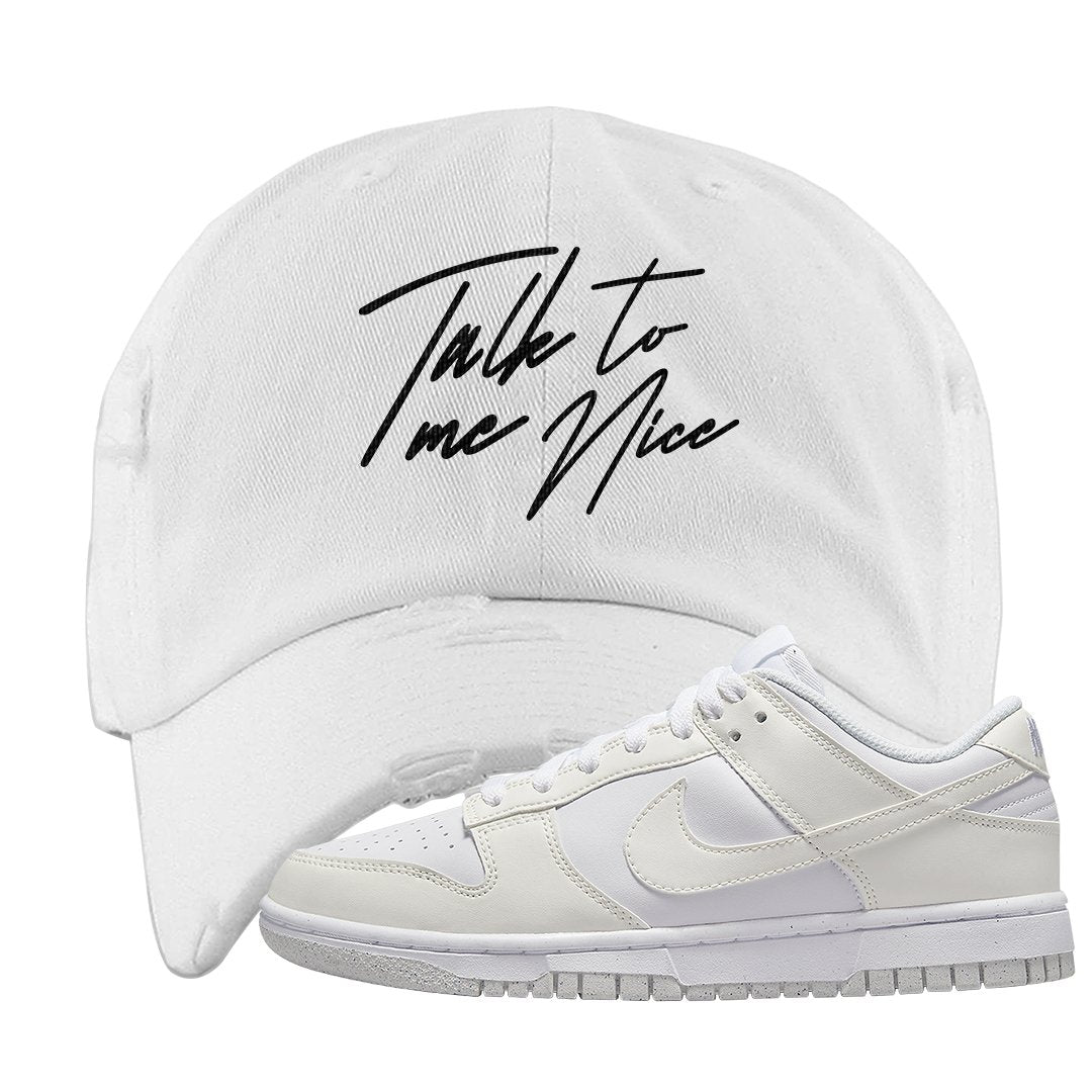 Next Nature White Low Dunks Distressed Dad Hat | Talk To Me Nice, White
