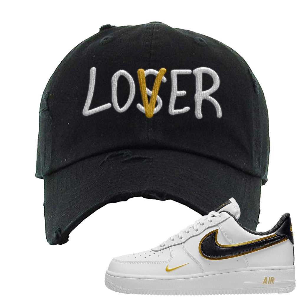 Air Force 1 Low White Gold Distressed Dad Hat | Lover, Black