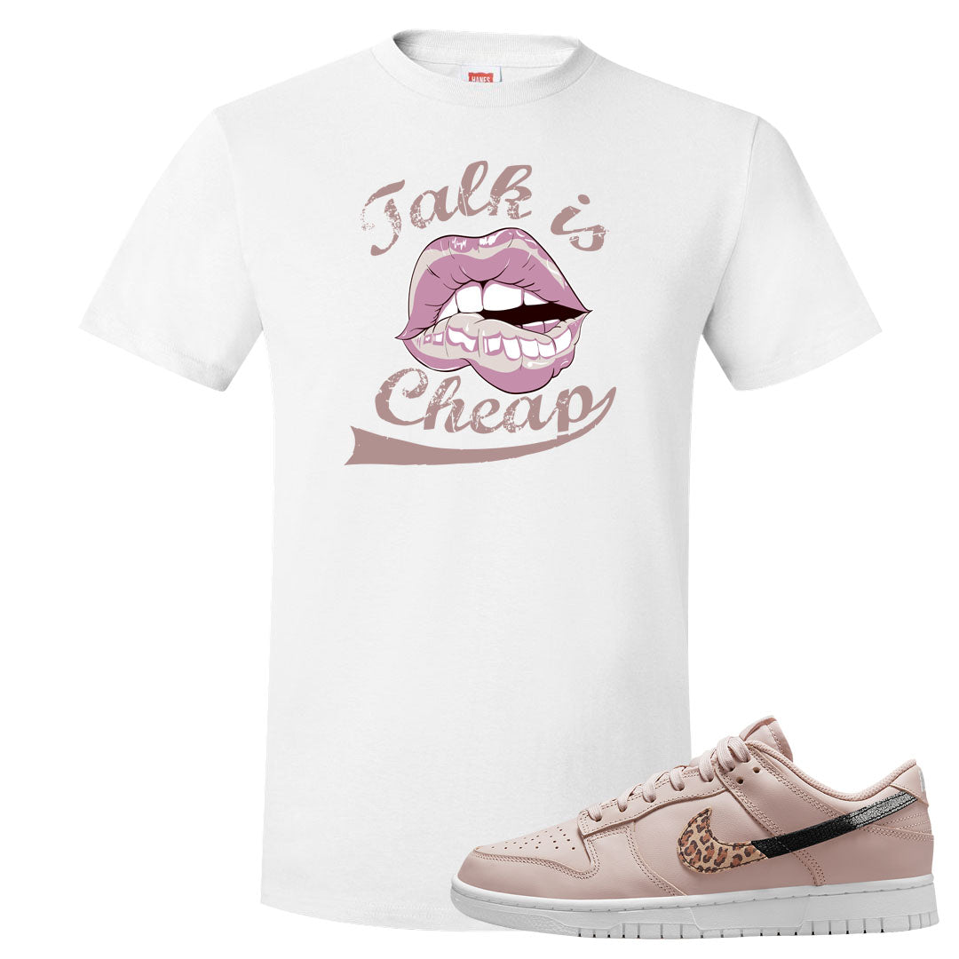 Primal Dusty Pink Leopard Low Dunks T Shirt | Talk Is Cheap, White