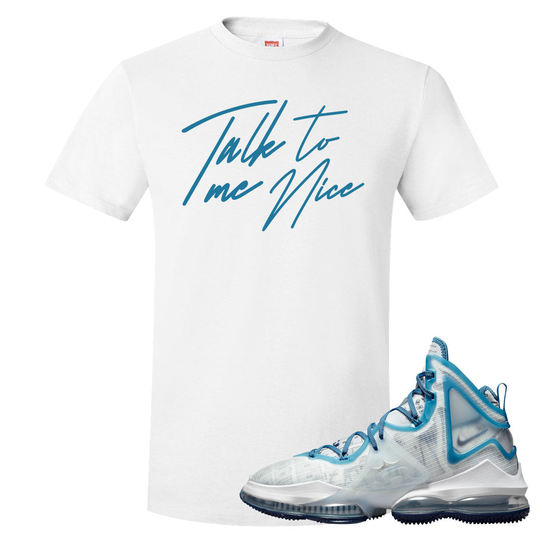 White Blue Space Bron 19s T Shirt | Talk To Me Nice, White