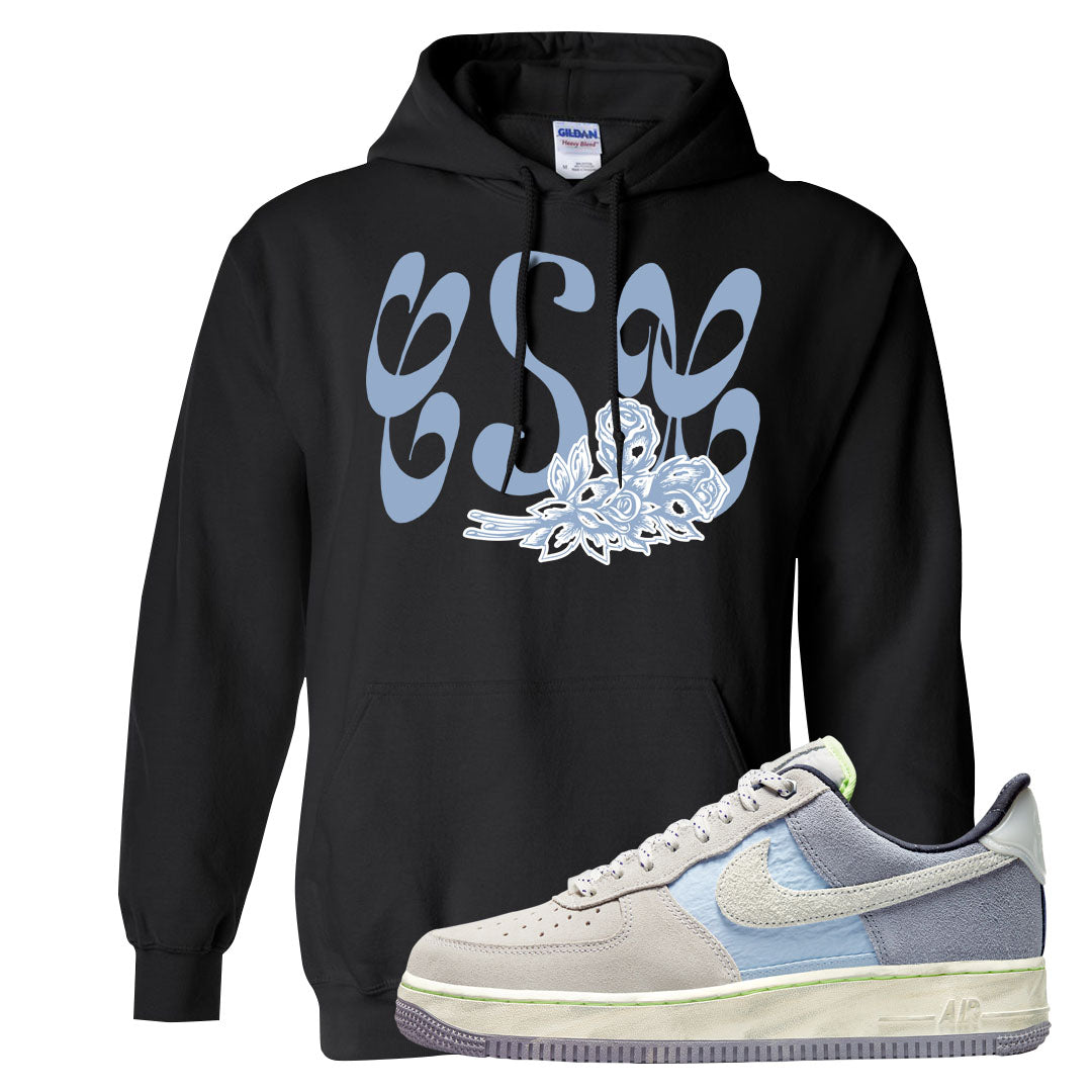 Womens Mountain White Blue AF 1s Hoodie | Certified Sneakerhead, Black