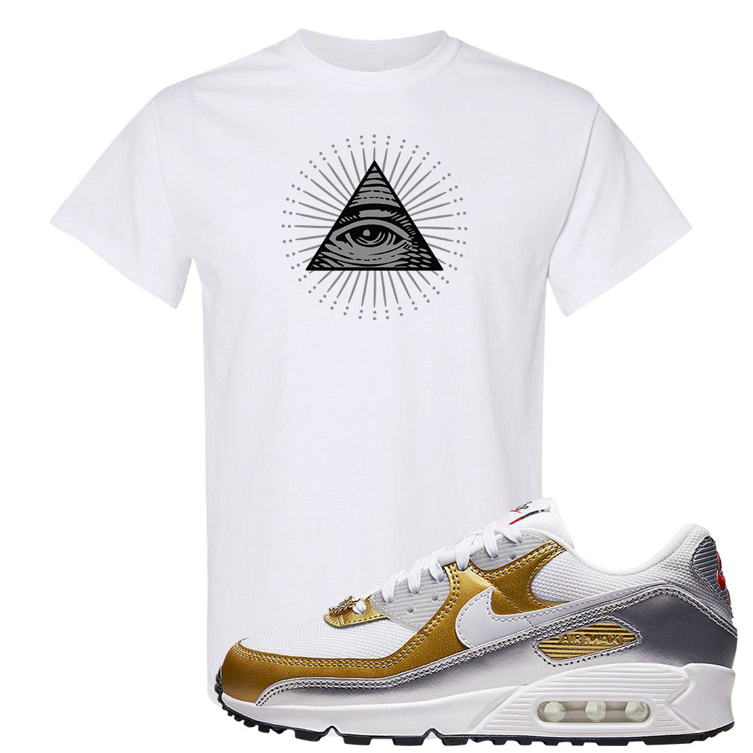 Gold Silver 90s T Shirt | All Seeing Eye, White