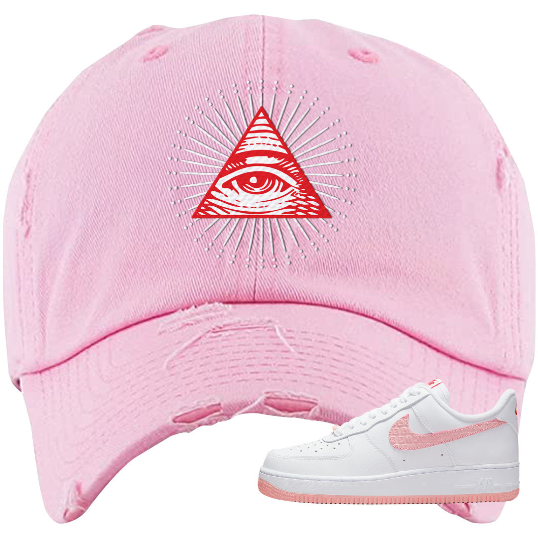 Valentine's Day 2022 AF1s Distressed Dad Hat | All Seeing Eye, Light Pink