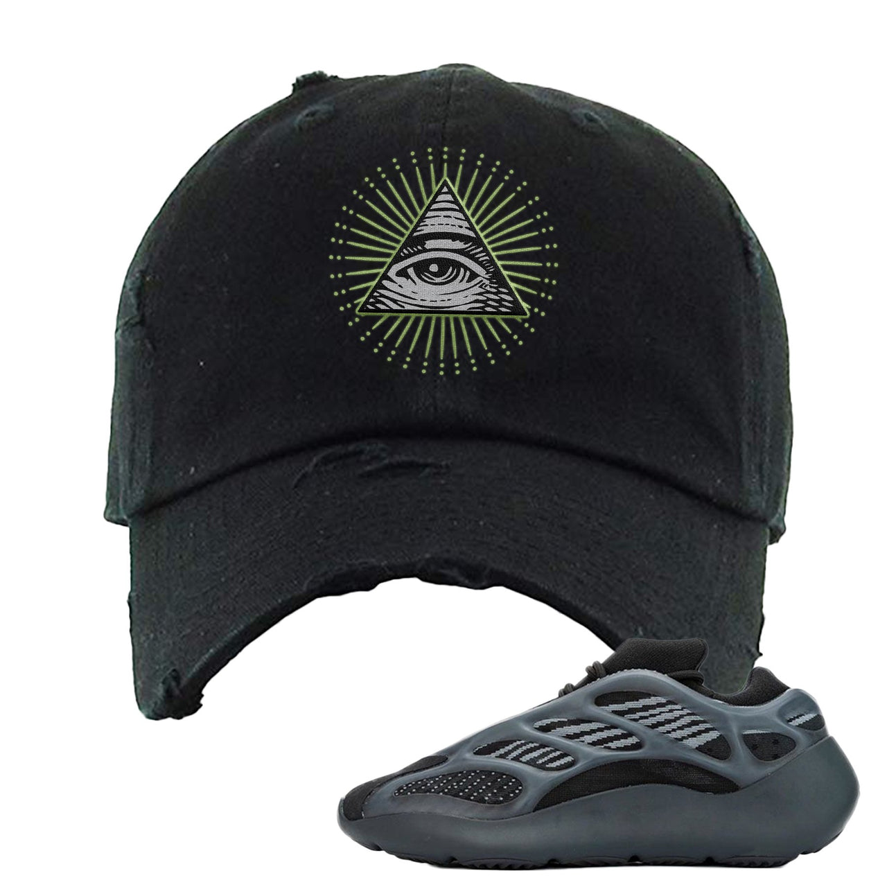 Alvah v3 700s Distressed Dad Hat | All Seeing Eye, Black