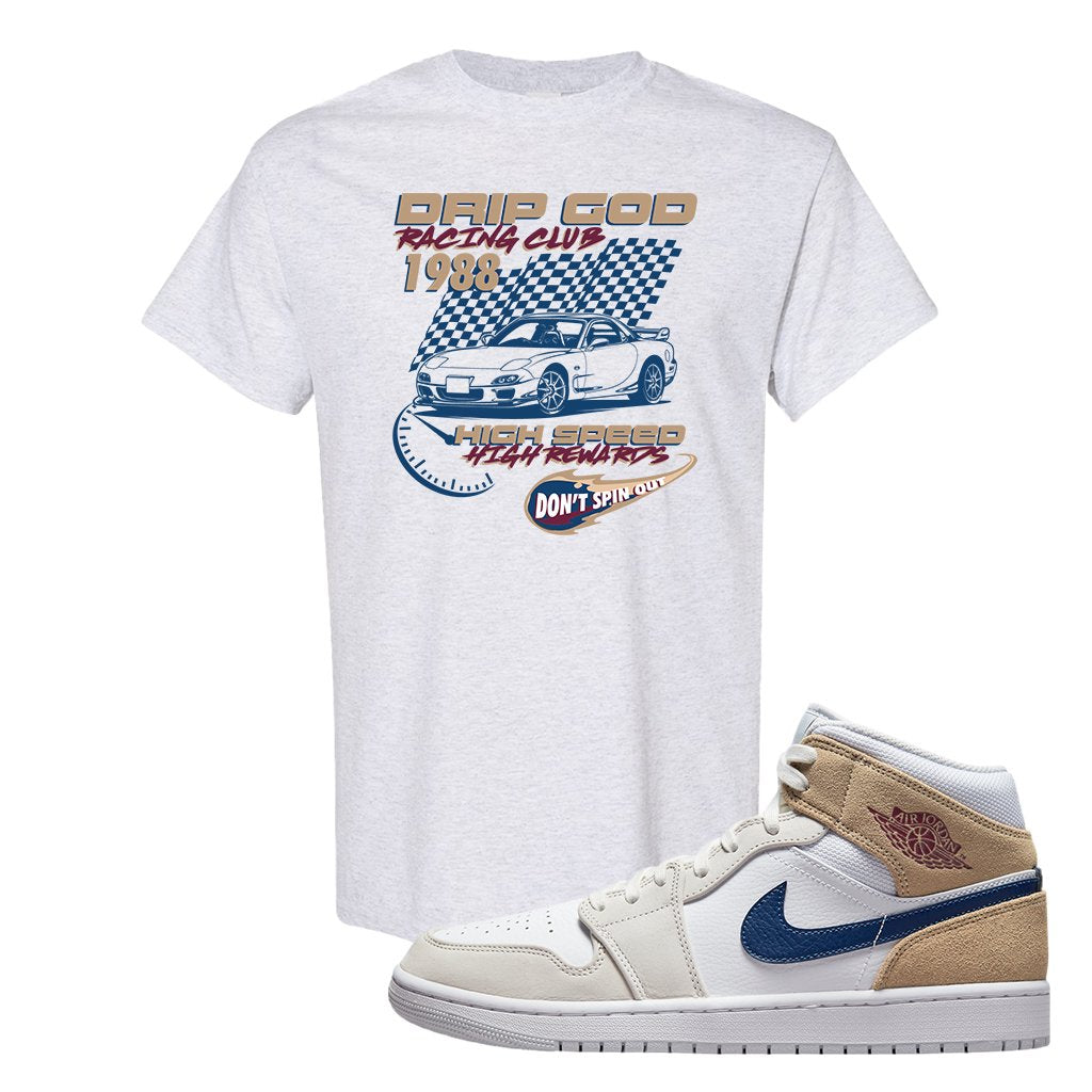 White Tan Navy 1s T Shirt | Drip God Racing Club, Ash