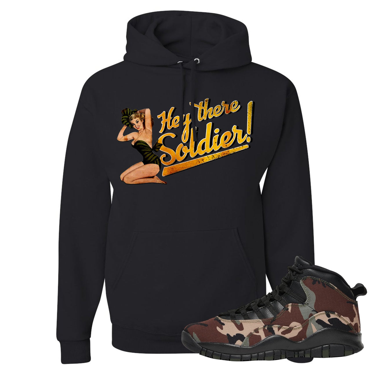 Woodland Camo 10s Hoodie | Hey There Soldier, Black