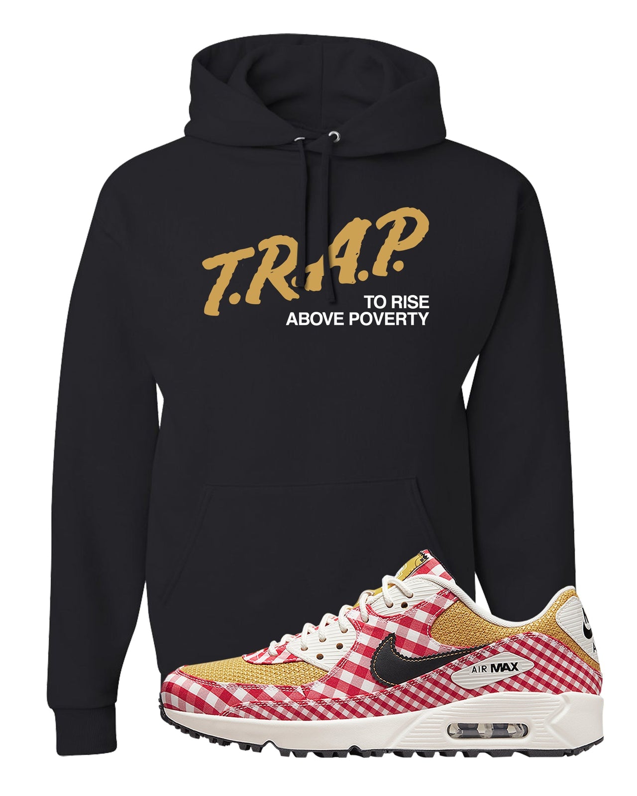 Picnic Golf 90s Hoodie | Trap To Rise Above Poverty, Black