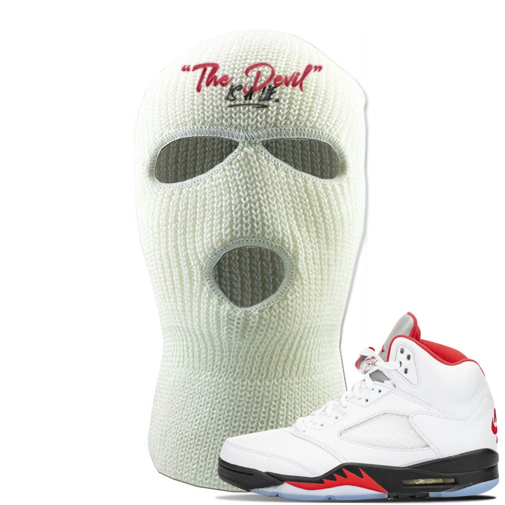 Jordan 5 OG Fire Sneaker White Ski Mask | Winter Mask to match Nike Air Jordan 5 OG Fire Shoes | Devil Is A Lie