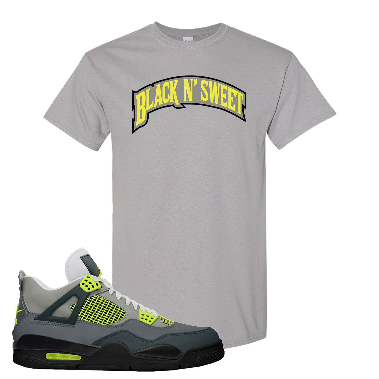 Jordan 4 Neon Sneaker Gravel T Shirt | Tees to match Nike Air Jordan 4 Neon Shoes | Black N Sweet Arch