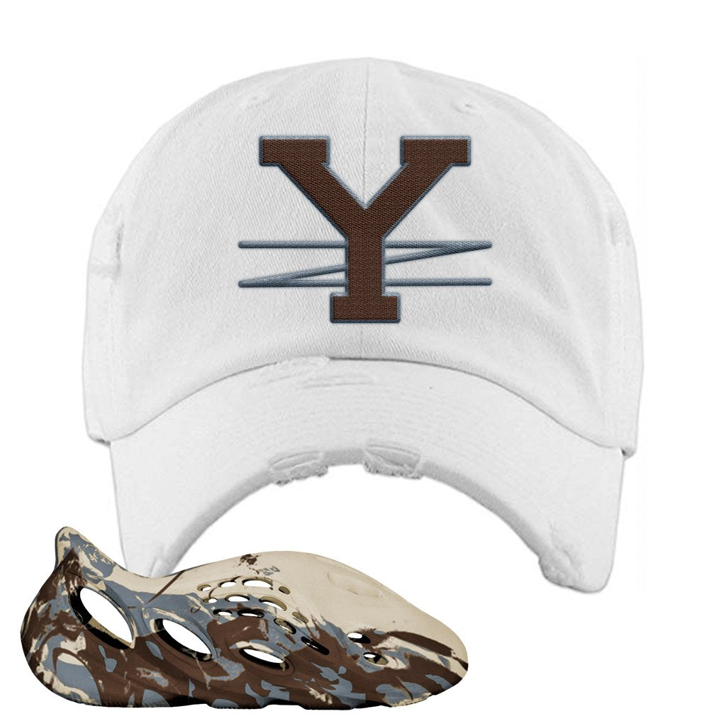 MX Cream Clay Foam Runners Distressed Dad Hat | YZ, White