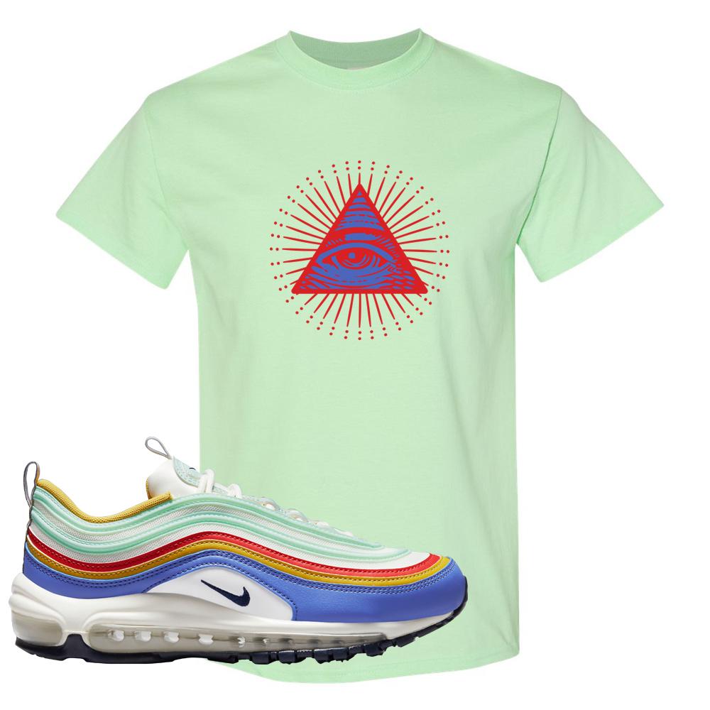 Multicolor 97s T Shirt | All Seeing Eye, Mint