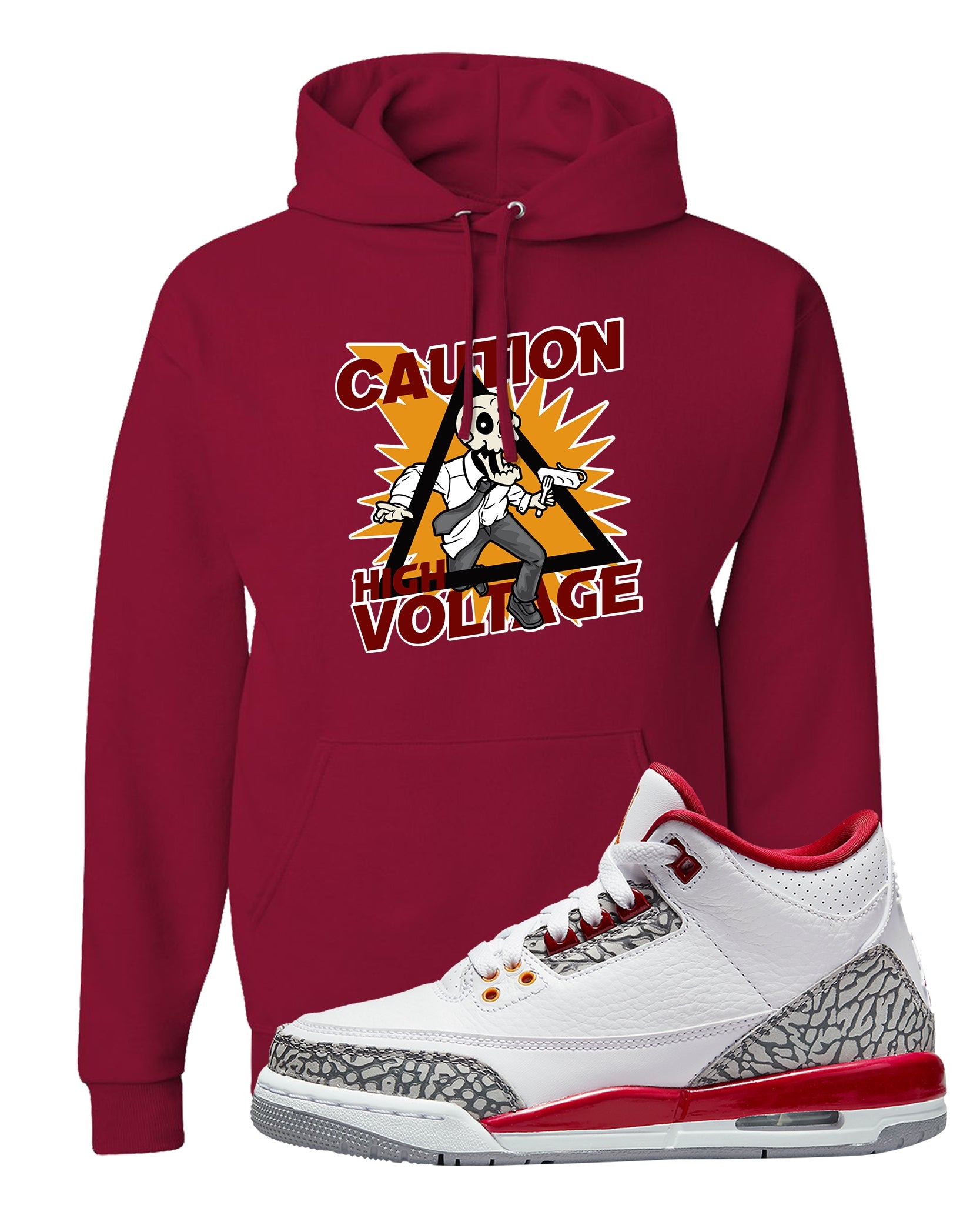 Cardinal Red 3s Hoodie | Caution High Voltage, Cardinal