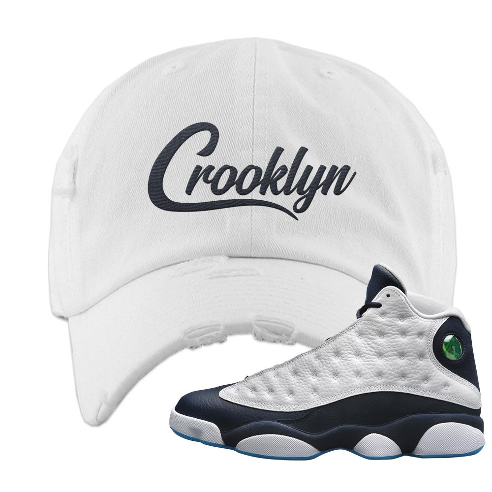 Obsidian 13s Distressed Dad Hat | Crooklyn, White