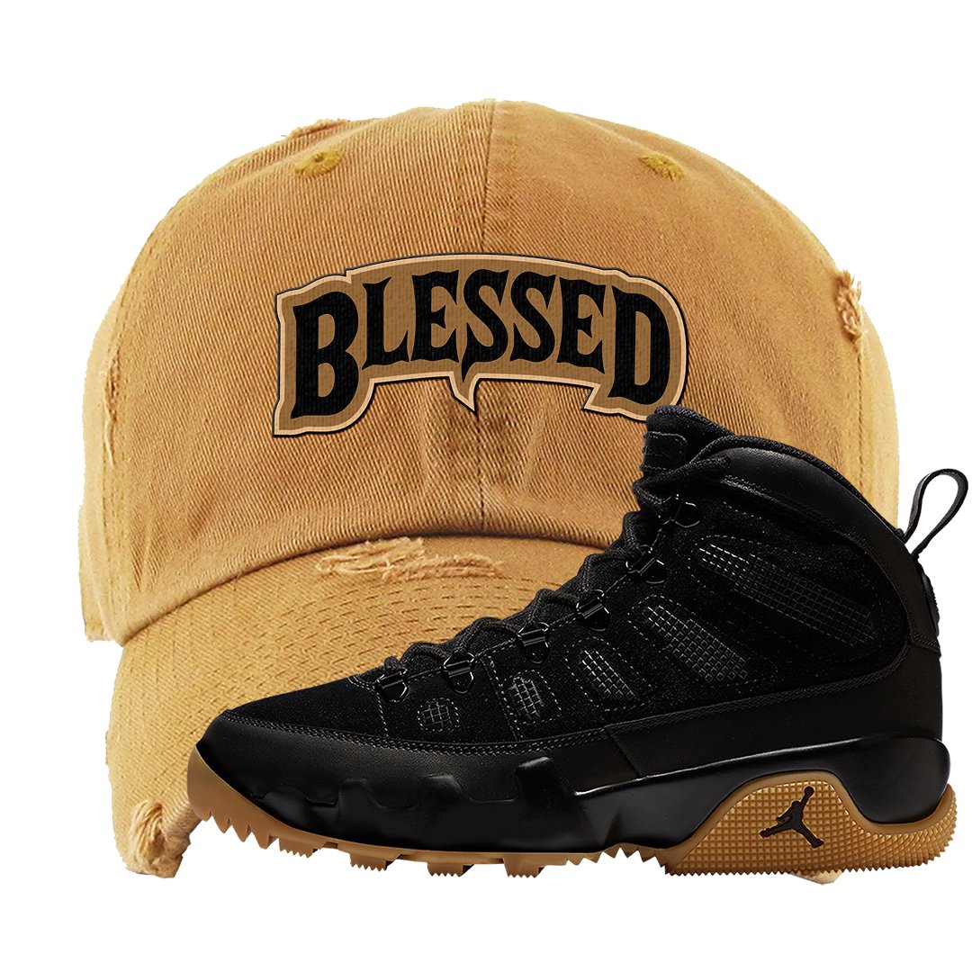 NRG Black Gum Boot 9s Distressed Dad Hat | Blessed Arch, Timberland