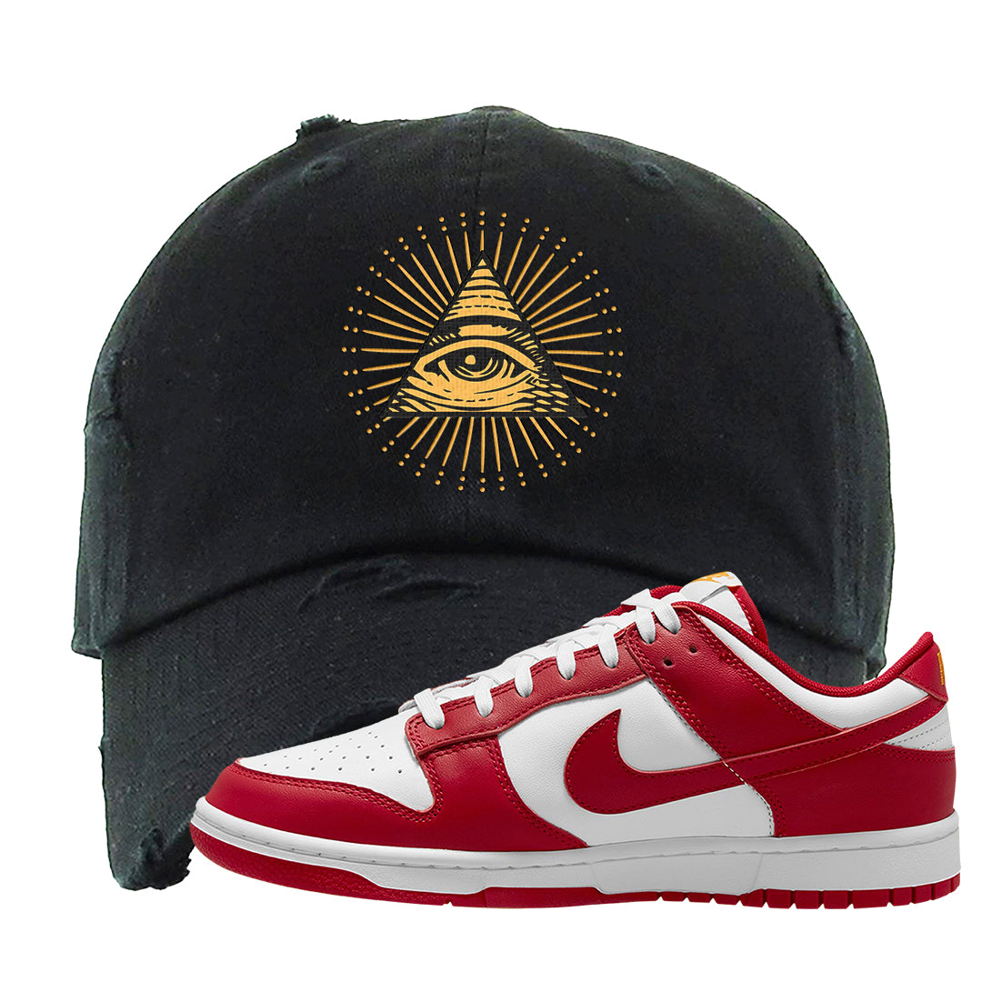 Red White Yellow Low Dunks Distressed Dad Hat | All Seeing Eye, Black