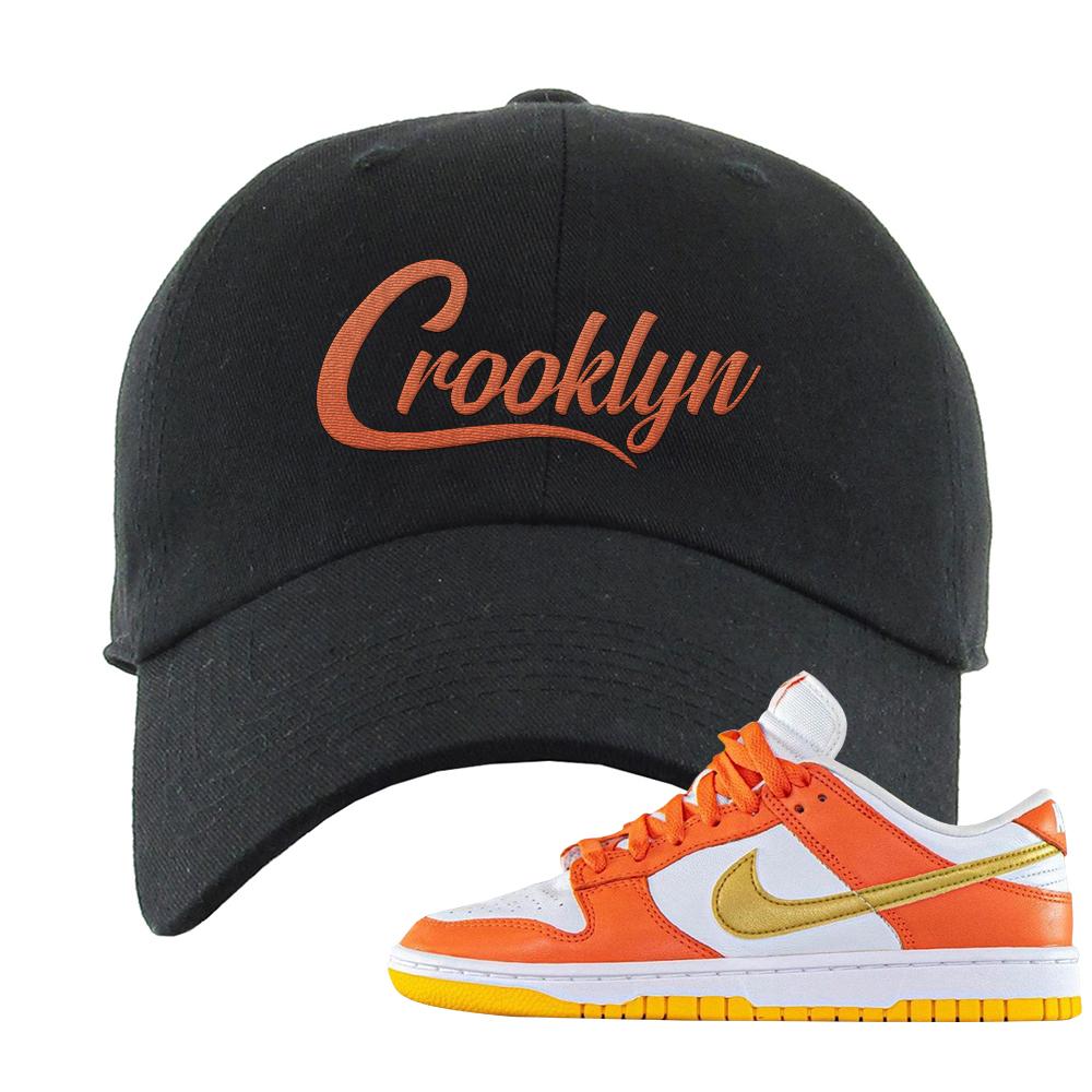 Golden Orange Low Dunks Dad Hat | Crooklyn, Black