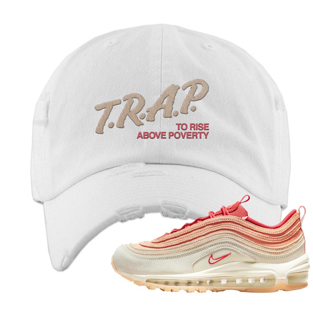 Sisterhood 97s Distressed Dad Hat | Trap To Rise Above Poverty, White